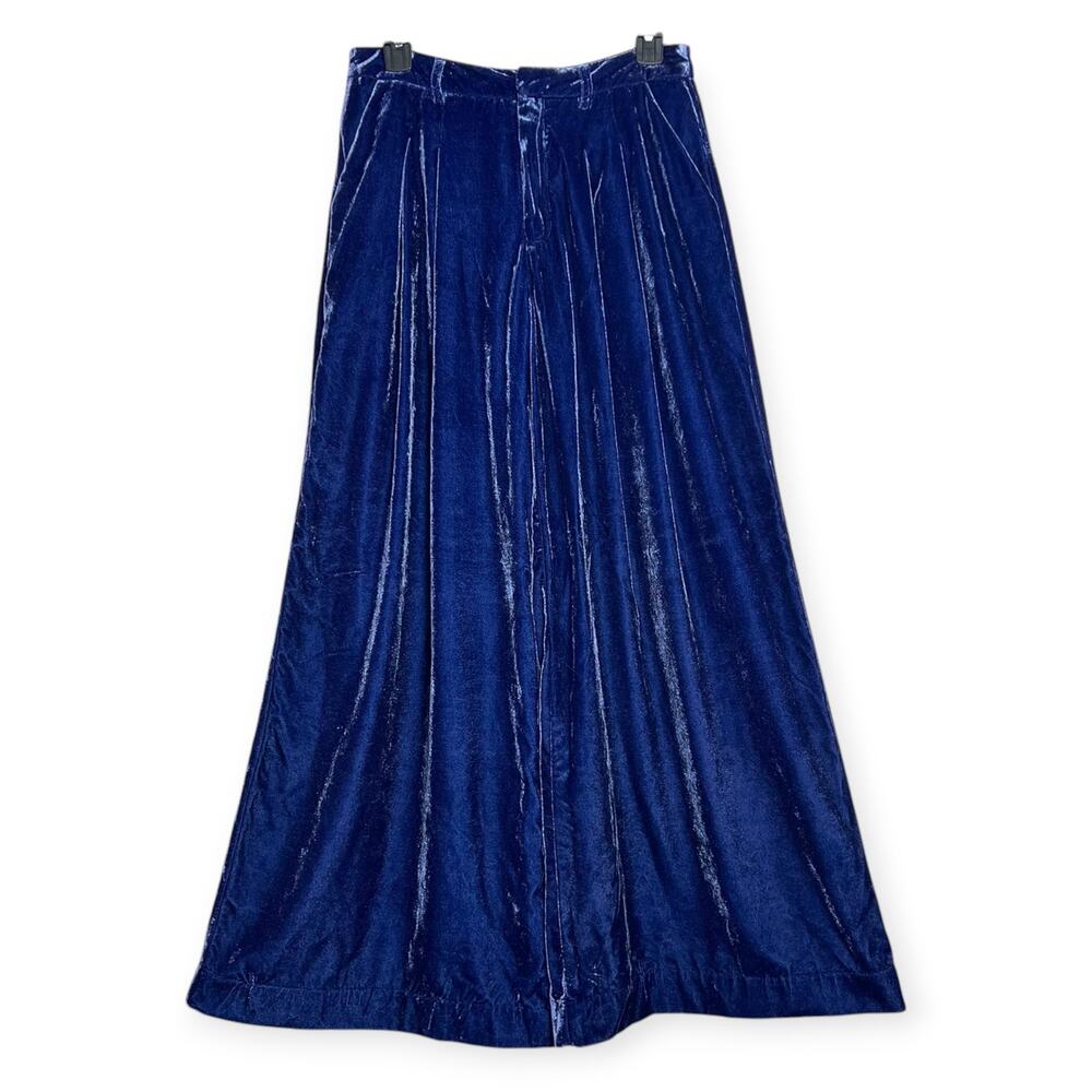 Maeve Anthropologie Avery Velvet Wide Leg Trousers 6P Petite Blue Purple - Picture 3 of 10